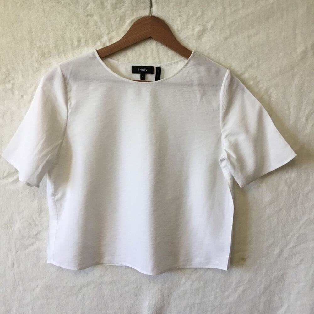 Theory White Style Easy Woven Tee Shirt